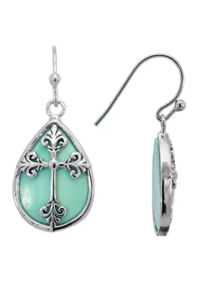Silver Plated Stone Cross Teardrop Earrings by Belk Silverworks