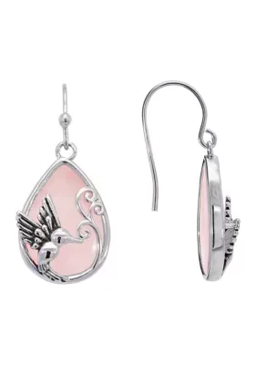 Silver Plated Rose Quartz Hummingbird Teardrop Earrings by Belk Silverworks