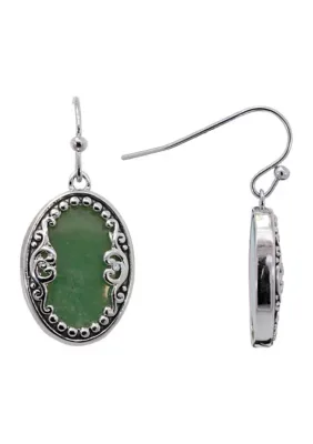 Silver Plated Green Aventurine Oval Filigree Scroll Drop Earrings by Belk Silverworks