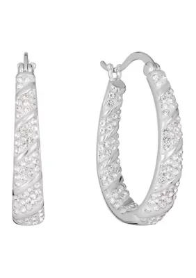 Fine Plated Crystal Oval Hoop Earrings by Belk Silverworks