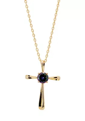 Gold Plated Mystic Cubic Zirconia Center Accented Cross Necklace, 16 In by Belk Silverworks