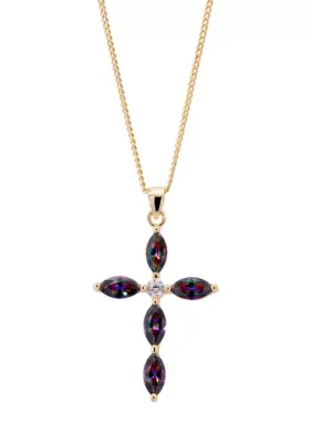 Gold Plated Mystic Cubic Zirconia Marquise Cross Necklace, 16 In by Belk Silverworks