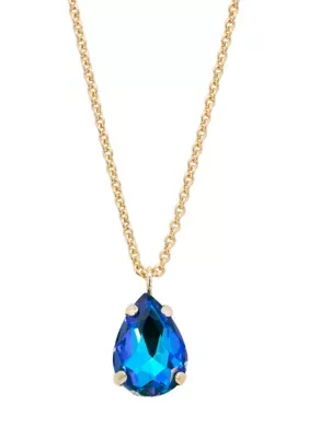 Gold Plated Blue Cubic Zirconia Teardrop Pendant Necklace, 16 In by Belk Silverworks