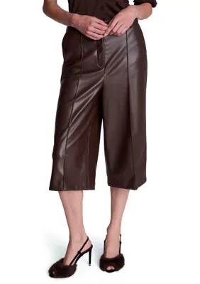 High Rise Wide Leg Pintuck Faux Leather Culottes by Kenneth Cole