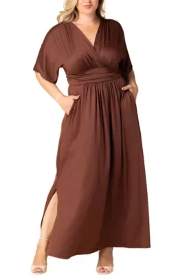 Vienna Kimono Sleeve Long Maxi Dress by Kiyonna