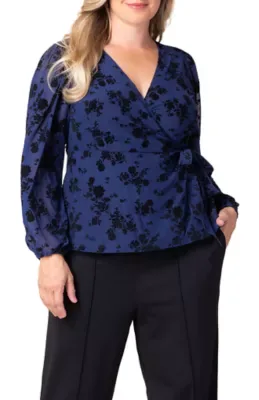 Alissa Long Sleeve Mesh Wrap Top by Kiyonna