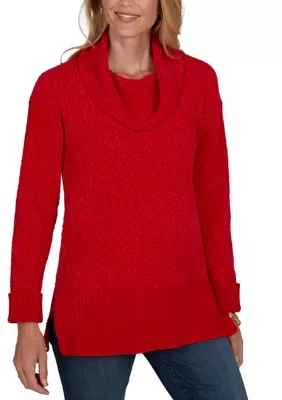 Cowl Neck Luster Chenille Pullover Sweater