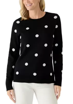 Cable Knit Crew Neck Print Sweater by Kim Rogers