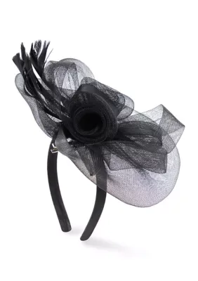 Mesh Disc Fascinator with Bow and Feathers by San Diego Hat Company