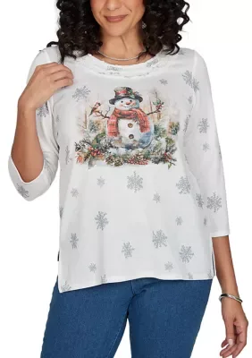 Classics Snowman Shimmer Top by Alfred Dunner
