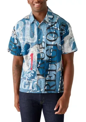 Poplin Allover Print Short Sleeve Shirt by True Religion
