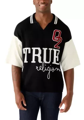 Knit Oversized Short Sleeve Sweater Polo by True Religion