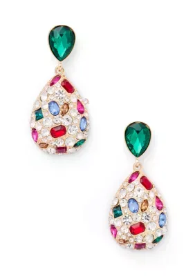 Pav Pear Multi Stone Drop Earrings by Crown & Ivy