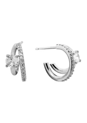 Plated Cubic Zirconia Double Hoop Earrings by Belk Silverworks