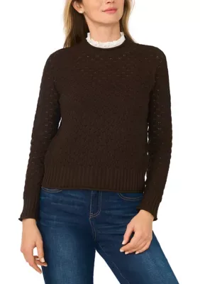 Long Sleeve Ruffle Neck Sweater by CeCe