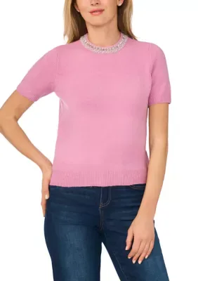 Short Sleeve Jewel Neck Sweater
