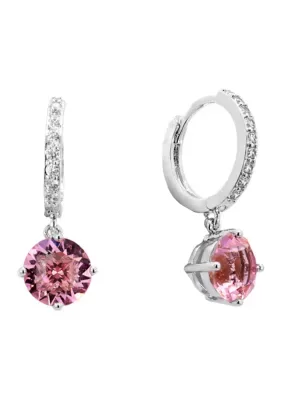 Silver Plated Cubic Zirconia Pave Hoop Crystal Stone Earrings