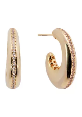 Plated Cubic Zirconia Accented J Hoop Earrings