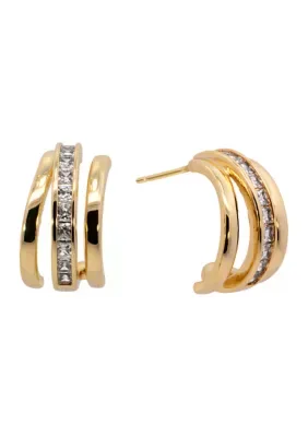 Plated Multi Row Cubic Zirconia Post Hoop Earrings by Belk Silverworks