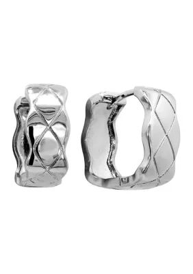 Plated Wavy Quilted Oval Huggie Hoop Earrings