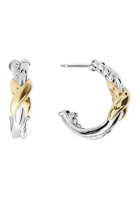 Fine Plated Two Tone Rope x Post Hoop Earrings by Belk Silverworks