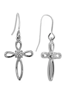 Plated Cubic Zirconia Cross Drop Earrings by Belk Silverworks