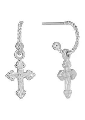 Plated Cross Charm Hoop Post Earrings by Belk Silverworks