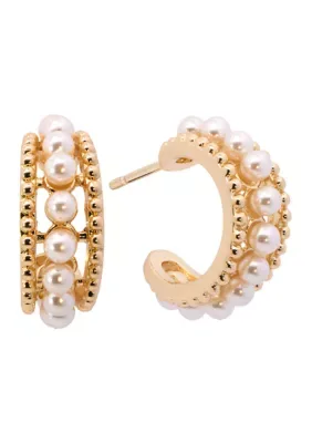 Plated Beaded Simulated Pearl Hoop Earrings by Belk Silverworks