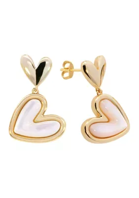 Plated Mother of Pearl Double-Heart Drop Earrings by Belk Silverworks
