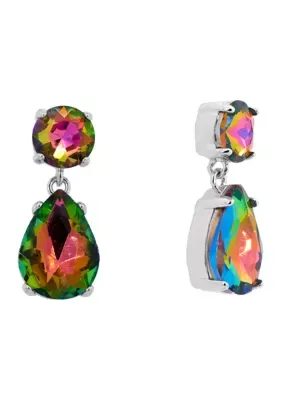 Plated Rainbow Crystal Round and Teardrop Post Drop Earrings by Belk Silverworks
