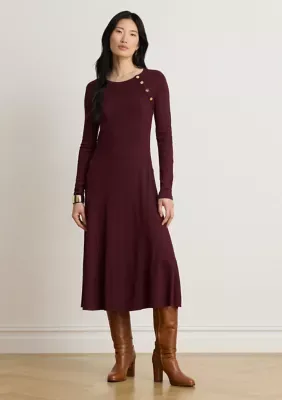 Lauren Ralph Lauren Button-Trim Ribbed Cotton-Blend Dress