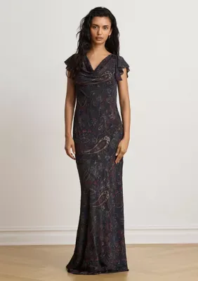 Lauren Ralph Lauren Paisley Clipped Jacquard Cowlneck Gown by Ralph Lauren