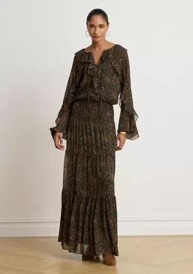 Lauren Ralph Lauren Paisley Ruffle-Trim Georgette Maxidress by Ralph Lauren