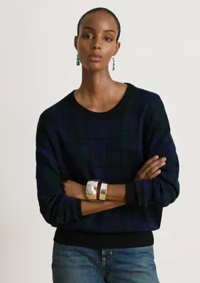 Lauren Ralph Lauren Black Watch Plaid Wool Crewneck Sweater by Ralph Lauren