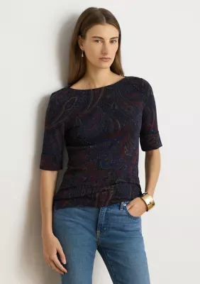 Lauren Ralph Lauren Paisley Stretch Cotton Boatneck Tee by Ralph Lauren