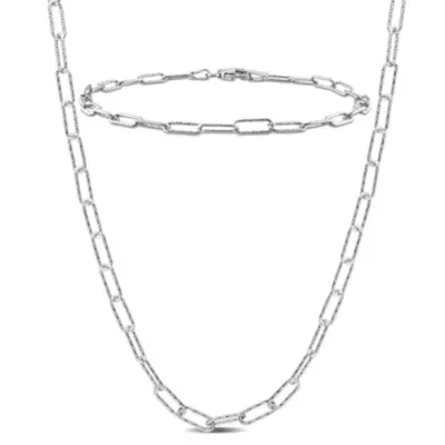 3MM Paperclip Chain Necklace & Anklet Set in Sterling Silver, 16 In by Belk & Co