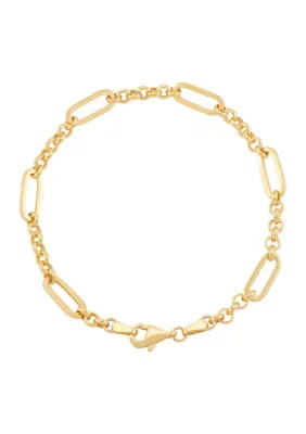 Rolo and Paperclip Chain Bracelet in Sterling Silver and 10K Yellow Gold, 7.5 In