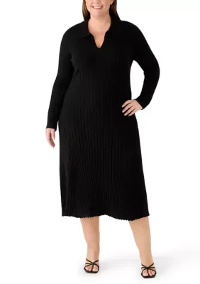 Long Sleeve Collared Ribbed Sweater Dress by Fever