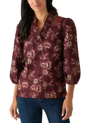 3/4 Sleeve Ruffle Neck Blouse by Crown & Ivy