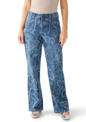 High Rise Straight Leg Printed Jeans by Wonderly