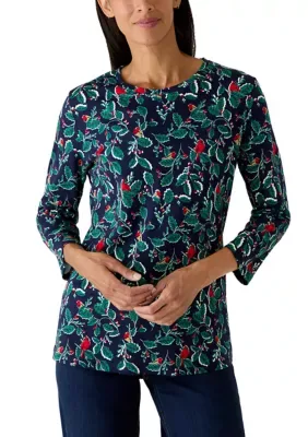 3/4 Sleeve Crew Neck Print Shirt by Kim Rogers