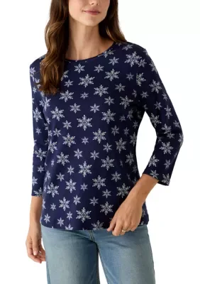 3/4 Sleeve Crew Neck Print Shirt by Kim Rogers