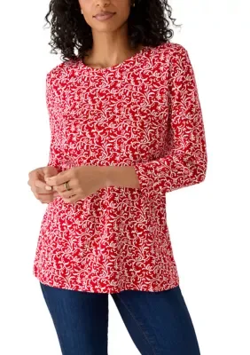 3/4 Sleeve Crew Neck Print Shirt by Kim Rogers