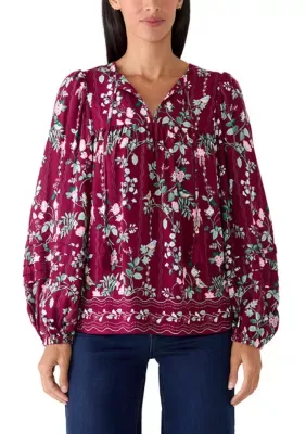Print Tie Peasant Top by Crown & Ivy