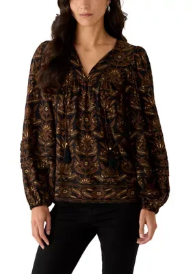 Print Tie Peasant Top