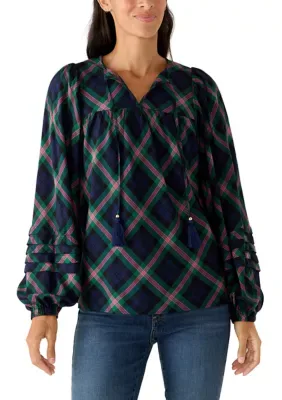 Sleeve Details Tie Neck Peasant Blouse by Crown & Ivy