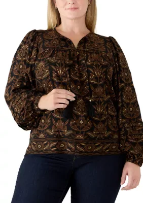 Sleeve Detail Tie Peasant Top by Crown & Ivy