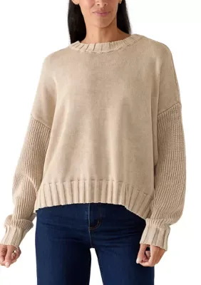 Crew Neck Washed Mixed Stitch Sweater