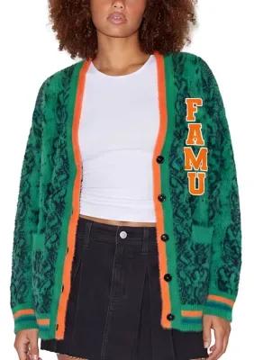 NCAA Florida A&M Rattlers Animal Print Cardigan by Sacred Heart Collection