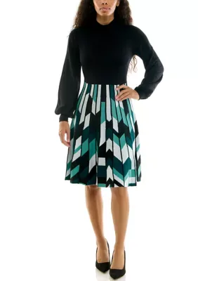 Mockneck Fit and Flare Sweater Dress by Nina